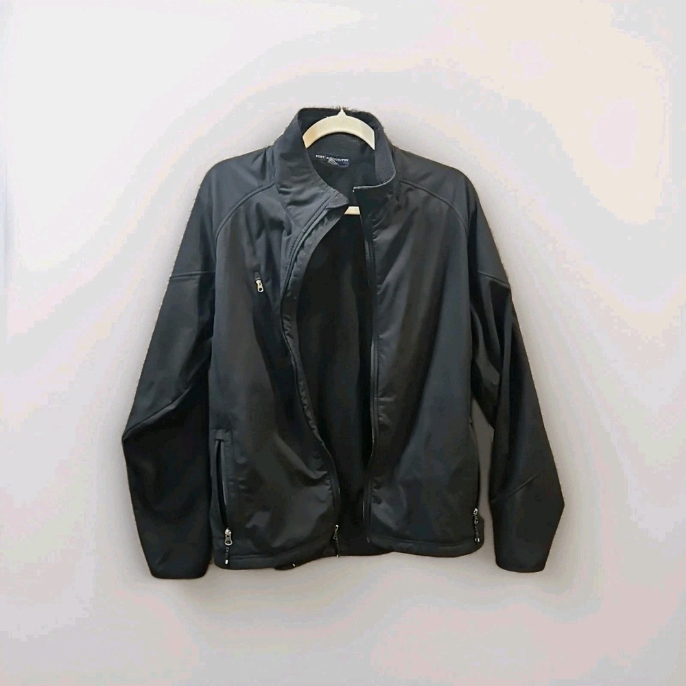 Port Authority Black Fleece Lined Jacket Work Active Outdoor Zipper Pockets #458